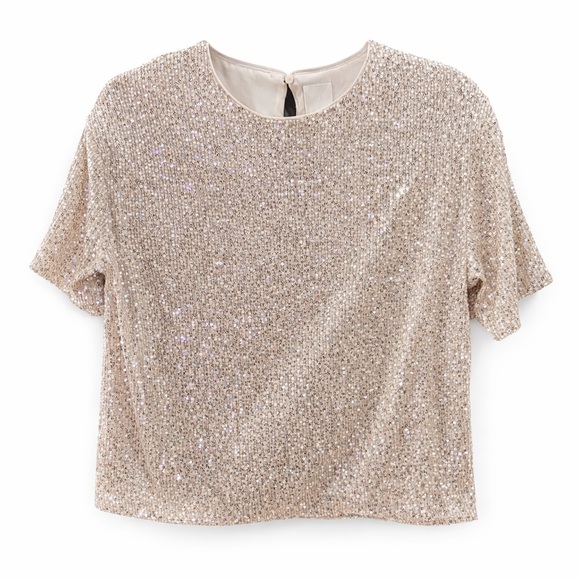 H&M Dresses & Skirts - H&M Champagne Gold Sequin Short Sleeve Top – Women’s Size M NWT